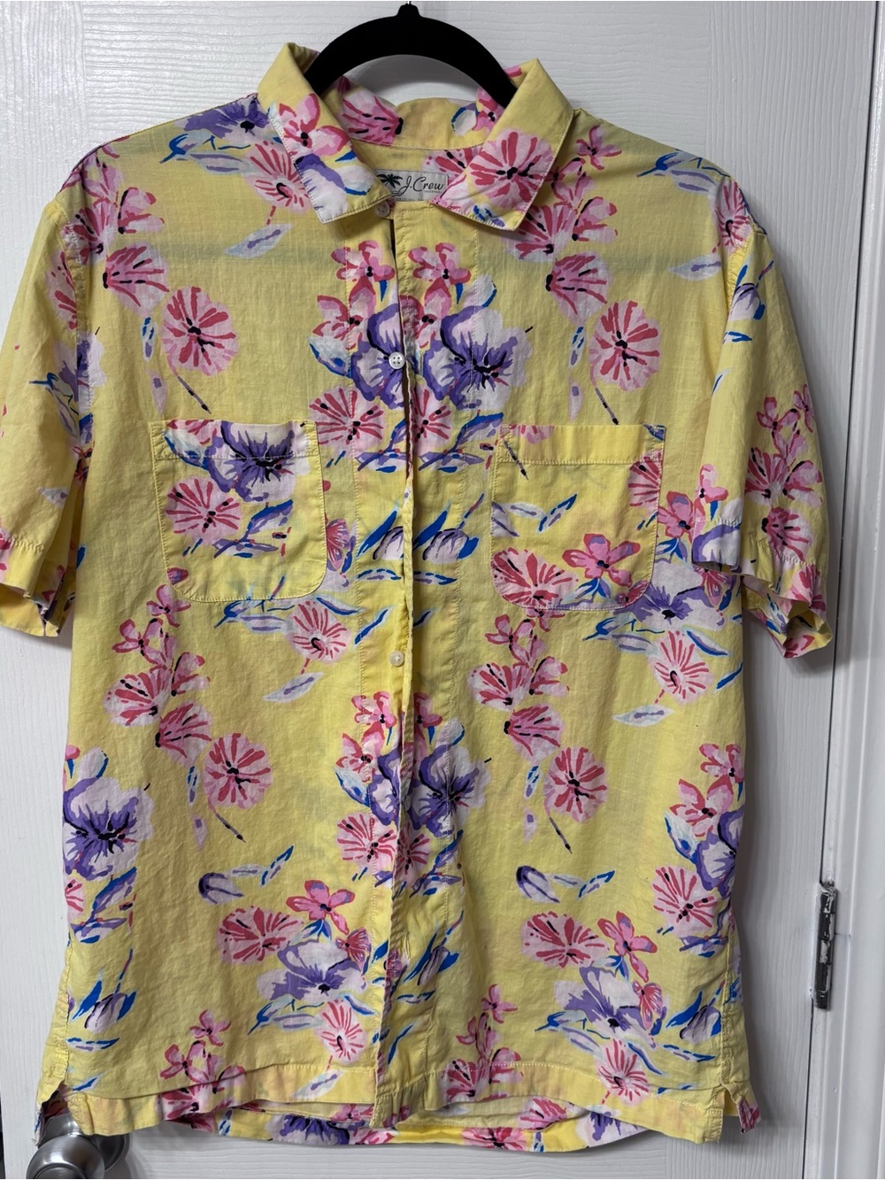 J. Crew Short Sleeve Slub Cotton Camp Collar Shirt #BE957